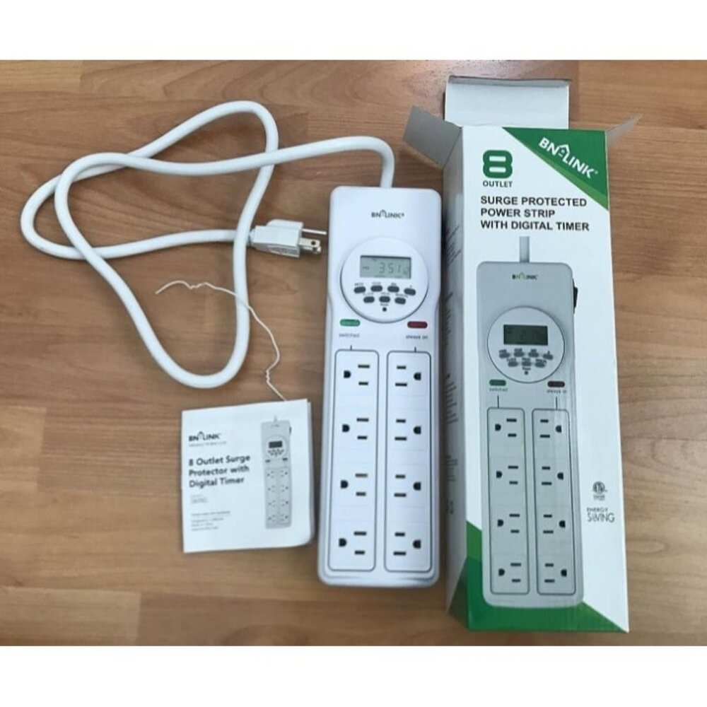 New 8 Outlet Surge Protector with 7-Day Digital Timer (4 Outlets Timed